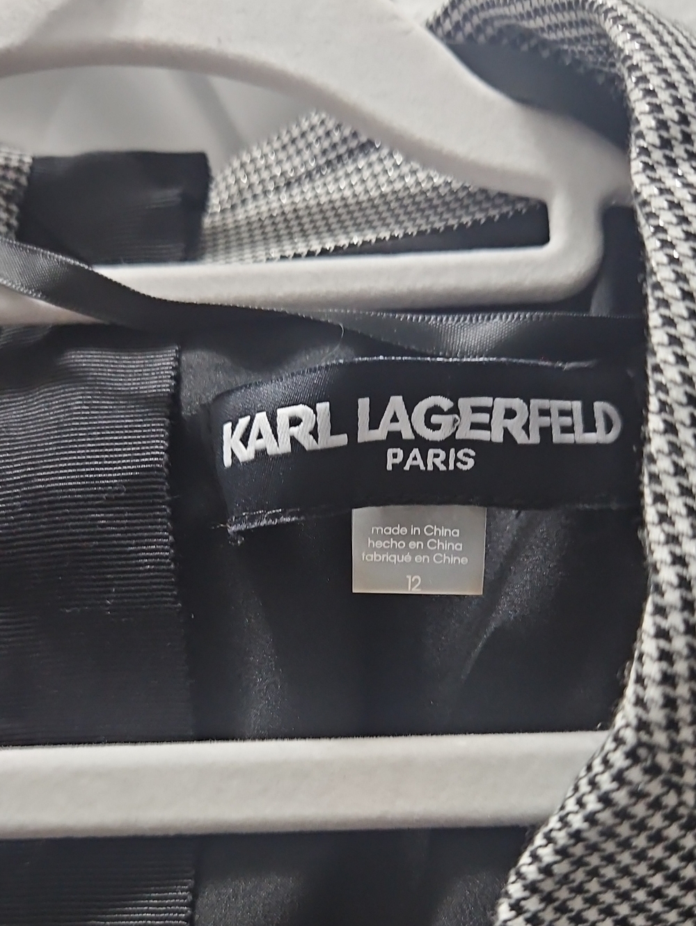 Karl Lagerfeld Black and White Micro-Check Long Tailored Dress - Picture 2 of 8